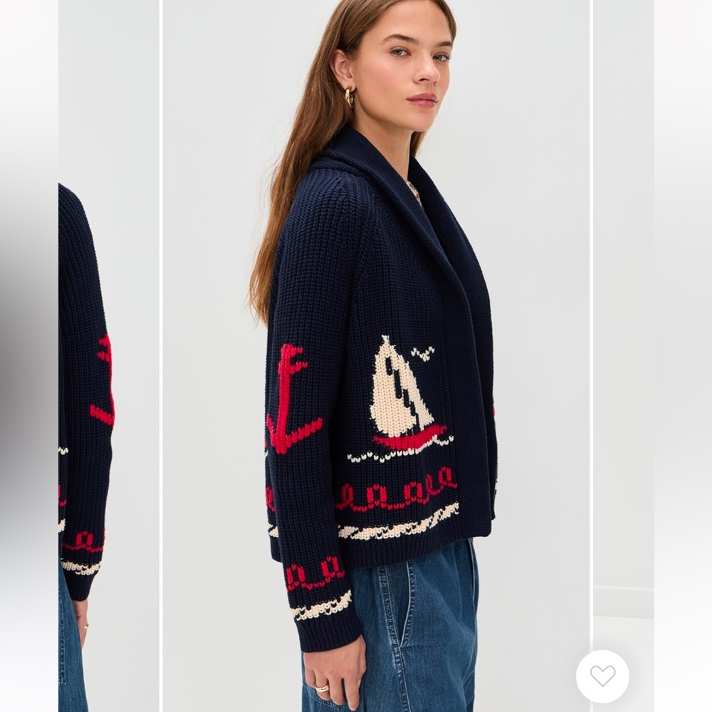 The Great Navy Sailboat Lodge Cardigan Size 3 = Large  Nautical Sweater - Picture 9 of 15